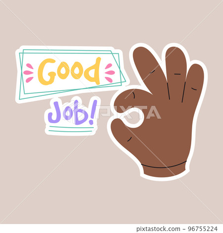 Good job groovy sticker. Reward sticker for teachers and kids. Hand drawn vector illustration. Good job groovy sticker. Reward sticker for teachers and kids. Hand drawn vector illustration. 96755224