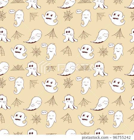Spooky halloween ghosts seamless pattern. Spooky poltergeist. Halloween scary ghostly monsters Spooky halloween ghosts seamless pattern. Spooky poltergeist. Halloween scary ghostly monsters 96755242