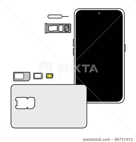 Nano SIM removed from SIM pin, SIM tray, smartphone and multi-SIM card 96755453