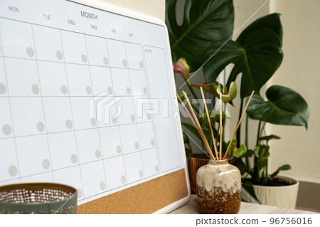 Monthly PLANNER. Empty Magnetic board with the days of the month. Place to enter important matters schedule. Concept for business planning. Whiteboard Planner magnetic monthly template 96756016