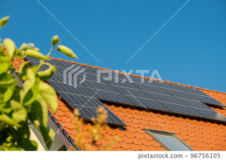 New ecologic house with solar panels Alternative to conventional energy. The battery is charged from a solar cell Advertisement Green energy Sustainable life Renewable New ecologic house with solar panels Alternative to conventional energy. The battery is charged from a solar cell Advertisement Green energy Sustainable life Renewable 96756105