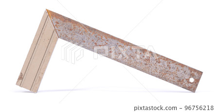 Rusty metal angle ruler isolated 96756218