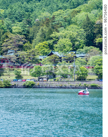 Mt. Nantai and Futarasan Shrine Chugu-ji Temple seen from Lake Chuzenji 96756480