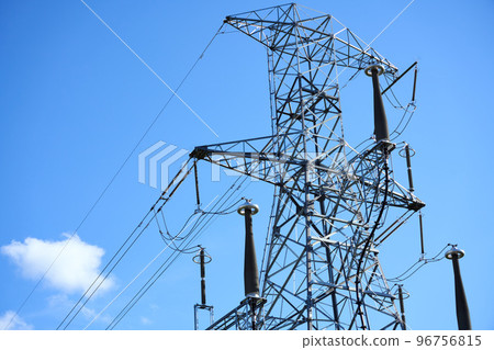 The low-angle view of a transmission tower The low-angle view of a transmission tower 96756815
