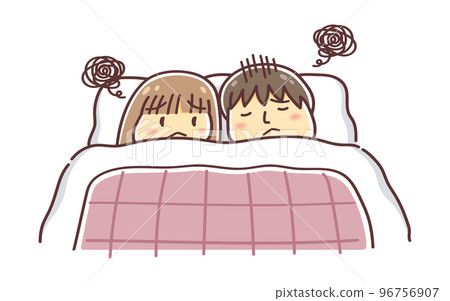 Illustration of a couple dissatisfied with sharing a bedroom 96756907