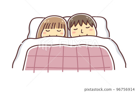 睡在同一張蒲團上的男女插畫（情侶、情侶、同居） 96756914