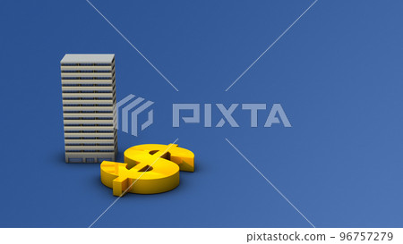 豪宅微型和大美元符號。房地產購買融資規劃和借貸隱喻。 96757279