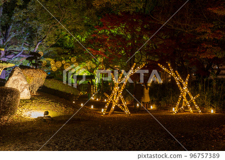 秋夜熊本城與秋葉和細川監獄燈火通明和熊本城城堡節 96757389