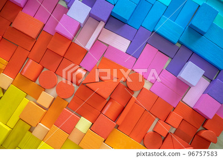 Rainbow spectrum Montessori material wooden bricks row imagination seamless pattern background 96757583