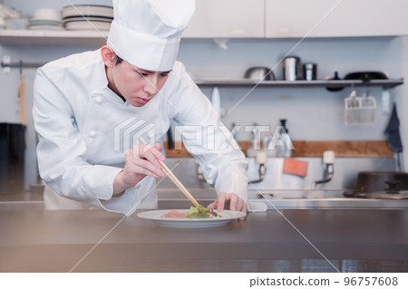 Professional chef serving ingredients Professional chef serving ingredients 96757608