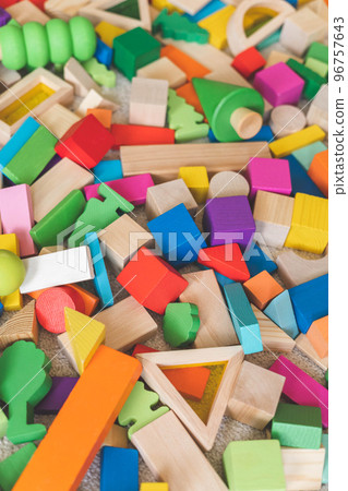 Wooden bricks Montessori materials colored construction details random arrangement seamless pattern Wooden bricks Montessori materials colored construction details random arrangement seamless pattern 96757643