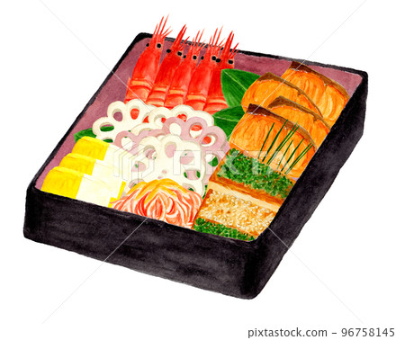 手繪水彩新年美食雙人插畫 手繪水彩新年美食雙人插畫 96758145