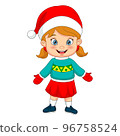 Cartoon little girl wearing santa costume 96758524