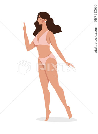 Beautiful model girl in panties and bra, female character in flat cartoon style for beauty salon, cosmetology, women s health. Vector illustration isolated on white background. 96758566