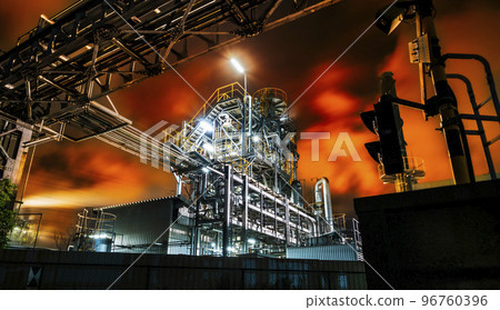Kawasaki factory night view Sky dyed red due to flare stack phenomenon [Kawasaki City, Kanagawa Prefecture] 96760396