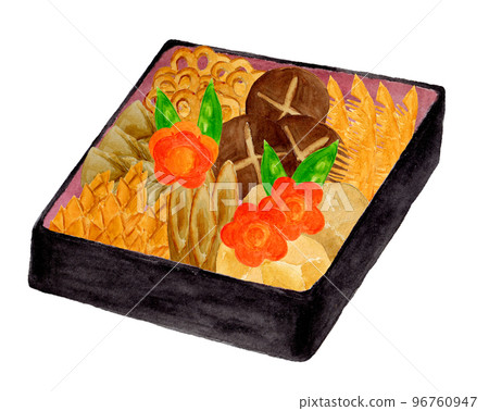 手繪水彩年菜三聯插畫 96760947