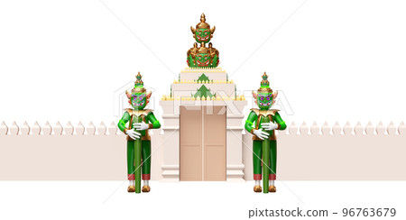 3d thai temple wall with giant gatekeeper isolated. 3d render illustration 96763679