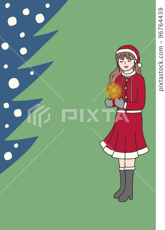 聖誕插畫與女孩聖誕老人手捧星光 96764439