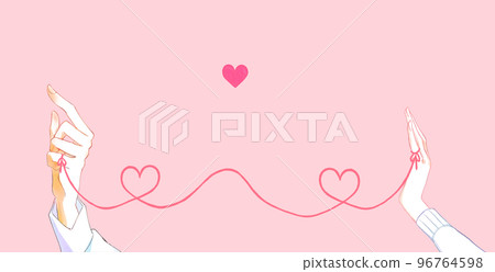 Hands of man and woman tied with the red thread of fate Hands of man and woman tied with the red thread of fate 96764598