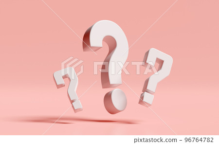 3d white question mark symbol icon isolated on pink background. FAQ or frequently asked questions, minimal concept, 3d render illustration, clipping path 96764782