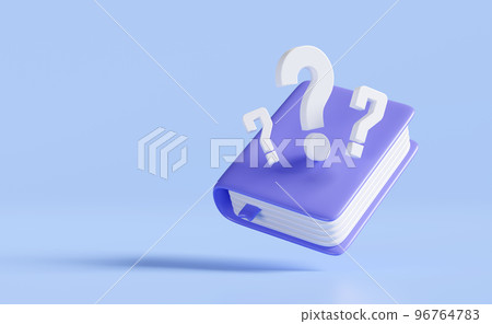 3d book with white question mark symbol icon isolated on blue  background. FAQ or frequently asked questions, minimal concept, 3d render illustration, clipping path 96764783