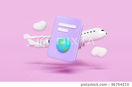 3d passport or international travel for tourism, business with airplane, cloud isolated on pink background. 3d render illustration, clipping path 3d passport or international travel for tourism, business with airplane, cloud isolated on pink background. 3d render illustration, clipping path 96764819