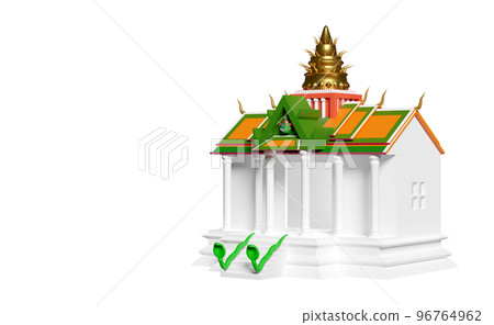 3d thai temple, castle with giant head and snake isolated on pink background. 3d render illustration 96764962