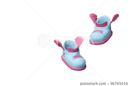 3d blue sneakers with wing isolated. cute shoes concept, 3d render illustration 3d blue sneakers with wing isolated. cute shoes concept, 3d render illustration 96765016