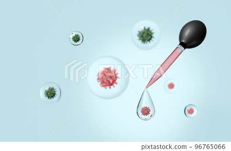 molecule virus in liquid with glass dropper, 3d render illustration molecule virus in liquid with glass dropper, 3d render illustration 96765066