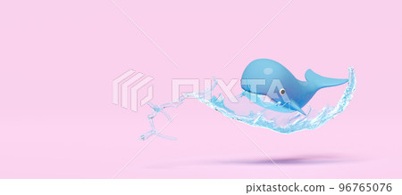 blue Inflatable whale with water splash, copy space isolated on pink background. summer travel concept, 3d render illustration blue Inflatable whale with water splash, copy space isolated on pink background. summer travel concept, 3d render illustration 96765076