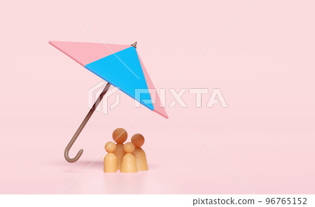 3d umbrella protecting model family with wooden doll figures isolated on pink background. happy family, protection, accident insurance concept, 3d render illustration, clipping path 3d umbrella protecting model family with wooden doll figures isolated on pink background. happy family, protection, accident insurance concept, 3d render illustration, clipping path 96765152