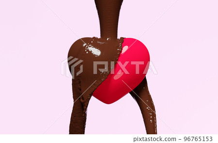3d hot chocolate splash with red heart for valentine day isolated on pink background. 3d render illustration, clipping path 3d hot chocolate splash with red heart for valentine day isolated on pink background. 3d render illustration, clipping path 96765153