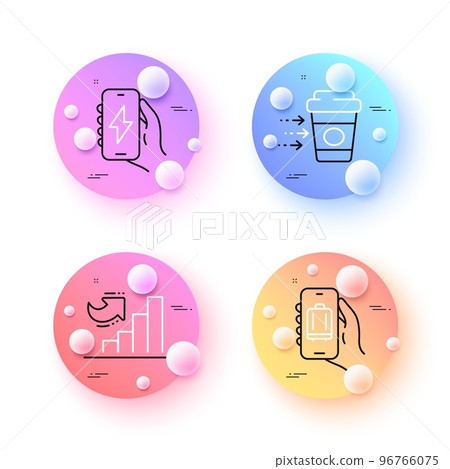Baggage app, Charging app and Coffee delivery minimal line icons. 3d spheres or balls buttons. Growth chart icons. For web, application, printing. Vector Baggage app, Charging app and Coffee delivery minimal line icons. 3d spheres or balls buttons. Growth chart icons. For web, application, printing. Vector 96766075