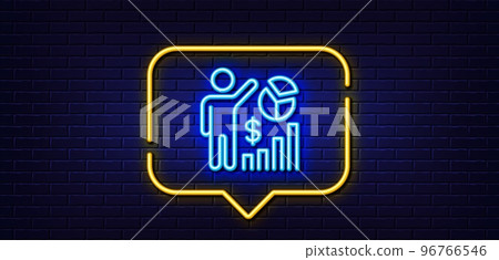 Neon light speech bubble. Seo statistics line icon. Search engine optimization sign. Analytics chart symbol. Neon light background. Seo statistics glow line. Brick wall banner. Vector 96766546