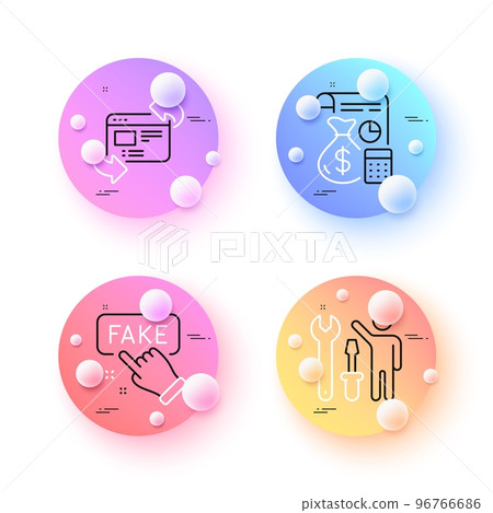 Fake information, Repairman and Accounting minimal line icons. 3d spheres or balls buttons. Refresh website icons. For web, application, printing. Vector 96766686