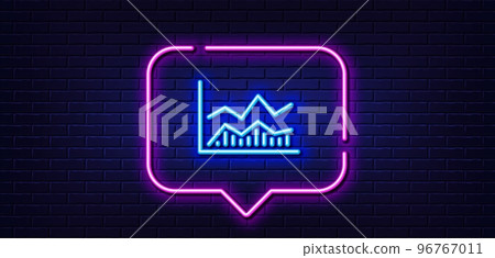 Neon light speech bubble. Line chart icon. Financial growth graph sign. Stock exchange symbol. Neon light background. Trade infochart glow line. Brick wall banner. Vector Neon light speech bubble. Line chart icon. Financial growth graph sign. Stock exchange symbol. Neon light background. Trade infochart glow line. Brick wall banner. Vector 96767011
