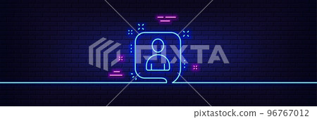 Neon light glow effect. Developers chat line icon. Business management sign. Speech bubble symbol. 3d line neon glow icon. Brick wall banner. Developers chat outline. Vector Neon light glow effect. Developers chat line icon. Business management sign. Speech bubble symbol. 3d line neon glow icon. Brick wall banner. Developers chat outline. Vector 96767012