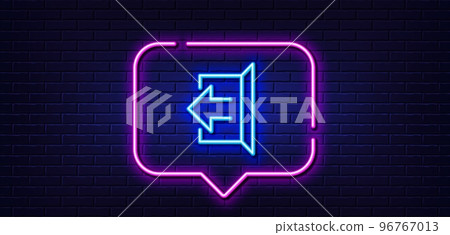 Neon light speech bubble. Logout arrow line icon. Sign out symbol. Navigation pointer. Neon light background. Sign out glow line. Brick wall banner. Vector Neon light speech bubble. Logout arrow line icon. Sign out symbol. Navigation pointer. Neon light background. Sign out glow line. Brick wall banner. Vector 96767013