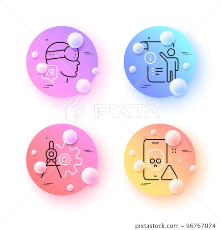 Cyber attack, Cogwheel dividers and Manual doc minimal line icons. 3d spheres or balls buttons. Augmented reality icons. For web, application, printing. Phone virus, Settings, Project info. Vector Cyber attack, Cogwheel dividers and Manual doc minimal line icons. 3d spheres or balls buttons. Augmented reality icons. For web, application, printing. Phone virus, Settings, Project info. Vector 96767074
