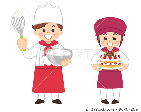 Patissier man and woman Strawberry cake cake shop 96767269