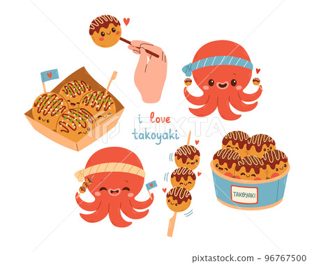 Takoyaki vector set asian food. Cute takoyaki on white background. Free space for text. 96767500