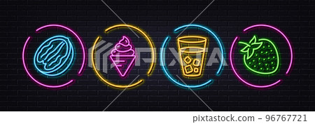 Pecan nut, Ice tea and Ice cream minimal line icons. Neon laser 3d lights. Strawberry icons. For web, application, printing. Vegetarian food, Soda beverage, Frozen dessert. Fresh fruit. Vector Pecan nut, Ice tea and Ice cream minimal line icons. Neon laser 3d lights. Strawberry icons. For web, application, printing. Vegetarian food, Soda beverage, Frozen dessert. Fresh fruit. Vector 96767721