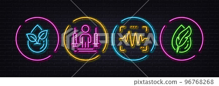 Coronavirus injections, Voice wave and Organic product minimal line icons. Neon laser 3d lights. Hypoallergenic tested icons. For web, application, printing. Vector Coronavirus injections, Voice wave and Organic product minimal line icons. Neon laser 3d lights. Hypoallergenic tested icons. For web, application, printing. Vector 96768268