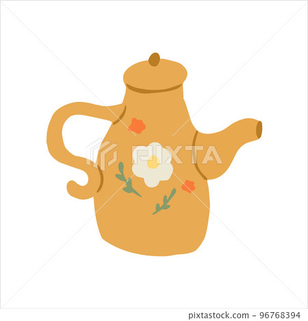 Hand-drawn cute isolated clip art illustration of cozy yellow teapot Hand-drawn cute isolated clip art illustration of cozy yellow teapot 96768394