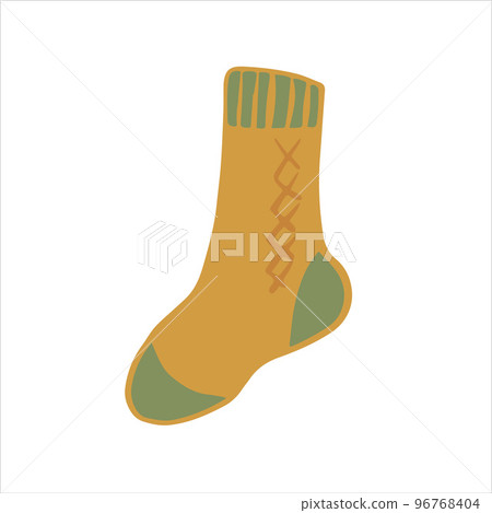 Hand-drawn cute isolated clip art illustration of cozy knitted yellow and green sock Hand-drawn cute isolated clip art illustration of cozy knitted yellow and green sock 96768404
