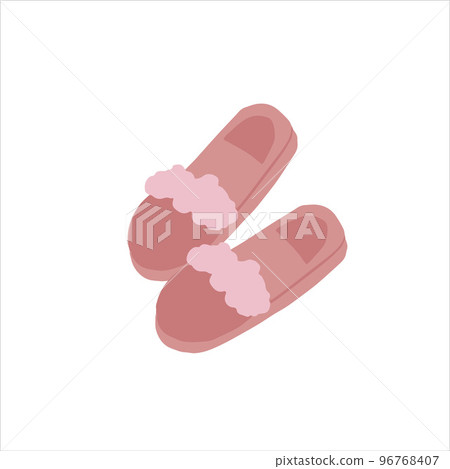 Hand-drawn cute isolated clip art illustration of a pair of cozy pink fluffy slippers Hand-drawn cute isolated clip art illustration of a pair of cozy pink fluffy slippers 96768407