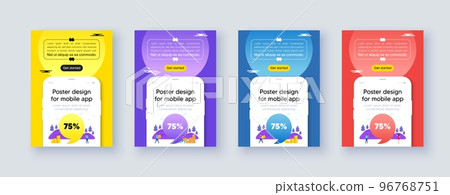 Poster frame with phone interface. 75 percent off sale tag. Discount offer price sign. Special offer symbol. Cellphone offer with quote bubble. Discount message. Vector 96768751