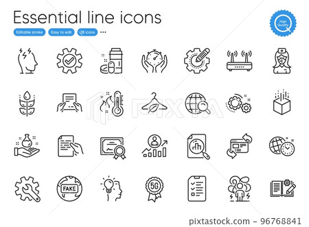 High thermometer, Refresh website and Career ladder line icons. Collection of Service, Idea, Slow fashion icons. Nurse, Settings gear, Timer web elements. Internet search. Vector 96768841