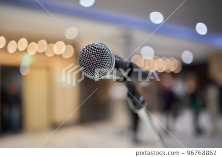 microphone on stage, speaker, conference close-up black. 96768862