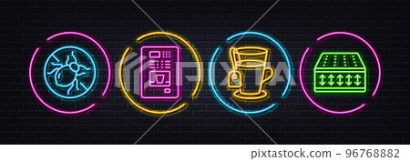 Bed bugs, Coffee vending and Tea minimal line icons. Neon laser 3d lights. Flexible mattress icons. For web, application, printing. Hypoallergenic, Coffee vending machine, Glass mug. Vector Bed bugs, Coffee vending and Tea minimal line icons. Neon laser 3d lights. Flexible mattress icons. For web, application, printing. Hypoallergenic, Coffee vending machine, Glass mug. Vector 96768882